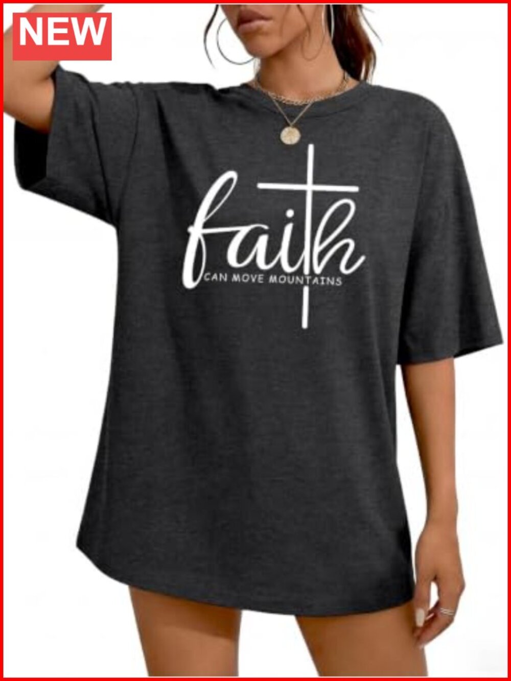 Oversized Christian Faith T-Shirt Crew Neck Short Sleeve Women's